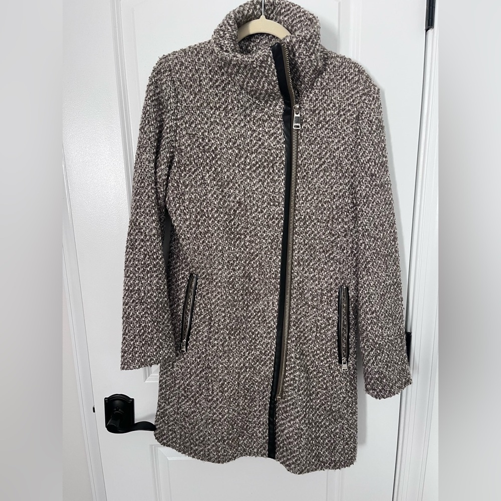 Women's Calvin Klein Tweed Wool Coat with Asymmetric Zipper
